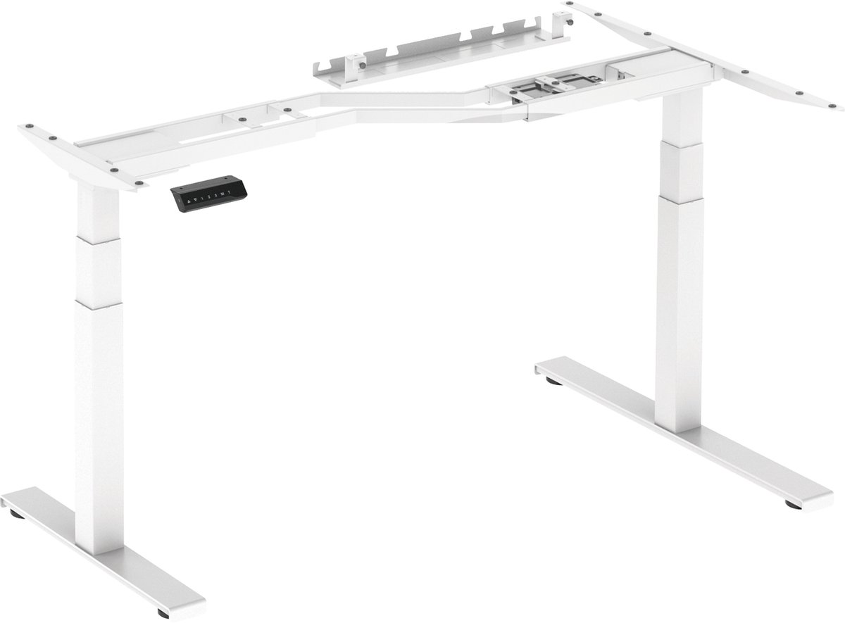 Worktrainer Lumi Zit Sta Hoek Bureau - Hoogte 62-128 cm - Breedte 125-165 cm - Elektrisch Frame – In Hoogte Verstelbaar Onderstel - Wit - Met Geheugenfunctie