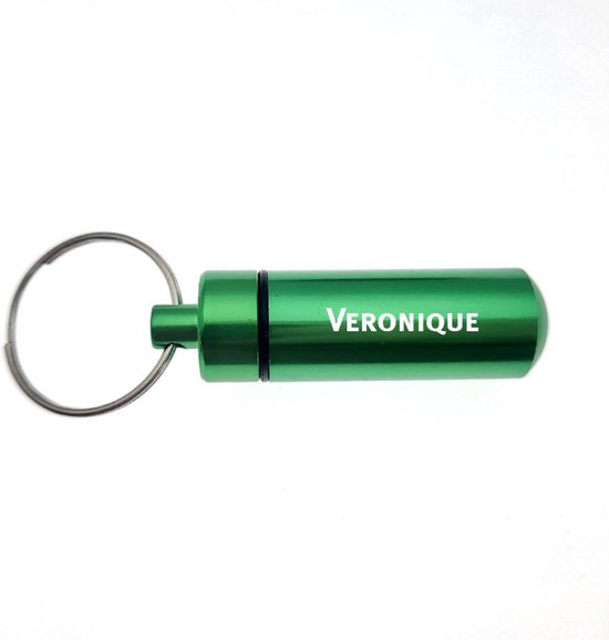 Porte-clés - Pilulier - Avec nom - Véronique - Médicaments - Étui d'identité - Vert