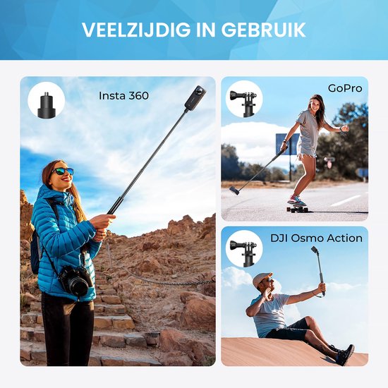 PULUZ 2-in-1 Onzichtbare Selfiestick + Statief – Voor Insta360 X5/X4/X3, GO 3S, Ace Pro, GoPro Hero 13/12/11 – Inklapbaar Tot 24 Cm – Uitklapbaar Tot 119 Cm – Aluminium + Kunststof