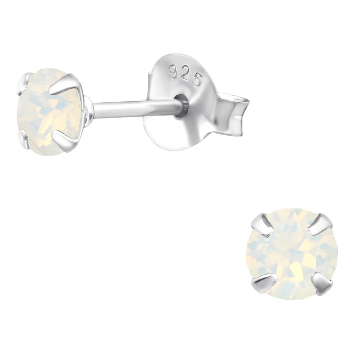 Aramat Jewels | Oorbellen | 925 Zilveren Kristal Oorbellen - Sprankelende Zirkonia Studs | 4mm / Opaal Wit | | | Zilver | Kinderen, Volwassenen | Verkleurd niet