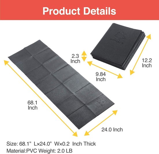 Travel Yoga Mat - Opvouwbaar en lichtgewicht - Gemakkelijk mee te nemen - Fitnessklasse - Strand - Park - Reizen - Picknics - 4mm dik - Zwarte kleur van travel — afbeelding 4