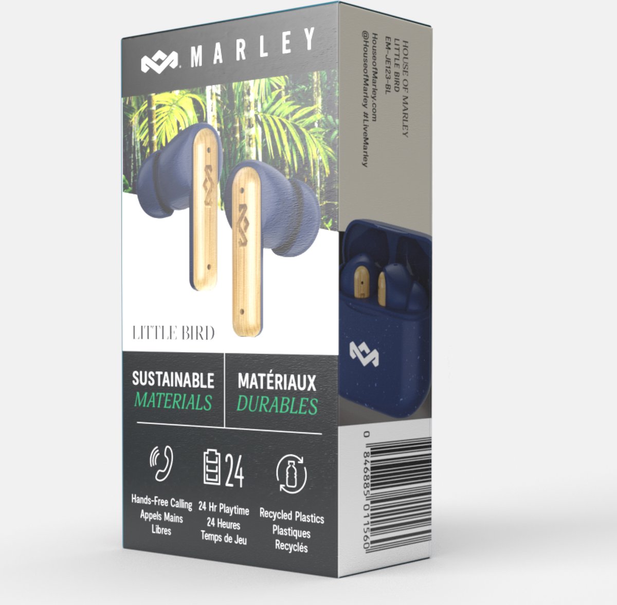 House of Marley Little Bird Oortjes Draadloos - 24 uur Batterijduur - Draadloze Oordopjes - Bluetooth - Eco Friendly Design - Quickcharge - Touchbediening - Blauw – foto 5