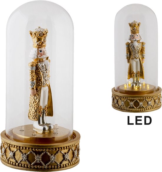 Cloche en Verres Clayre & Eef Casse-Noisette Ø 12*24 cm LED Or Plastique / Glas Cloche de Noël Cloche Cloche Cloche avec Décoration