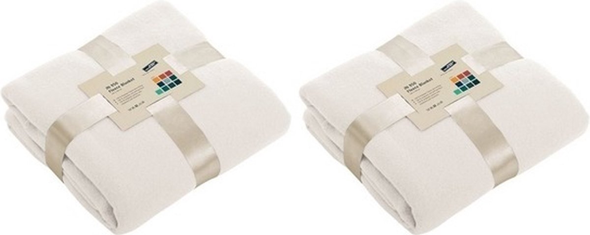 James & Nicholson Fleece bankdeken/plaid - 2x - offwhite - 130 x 170 cm - 240 grams - pluisvrij - wasbaar Ivoorwit
