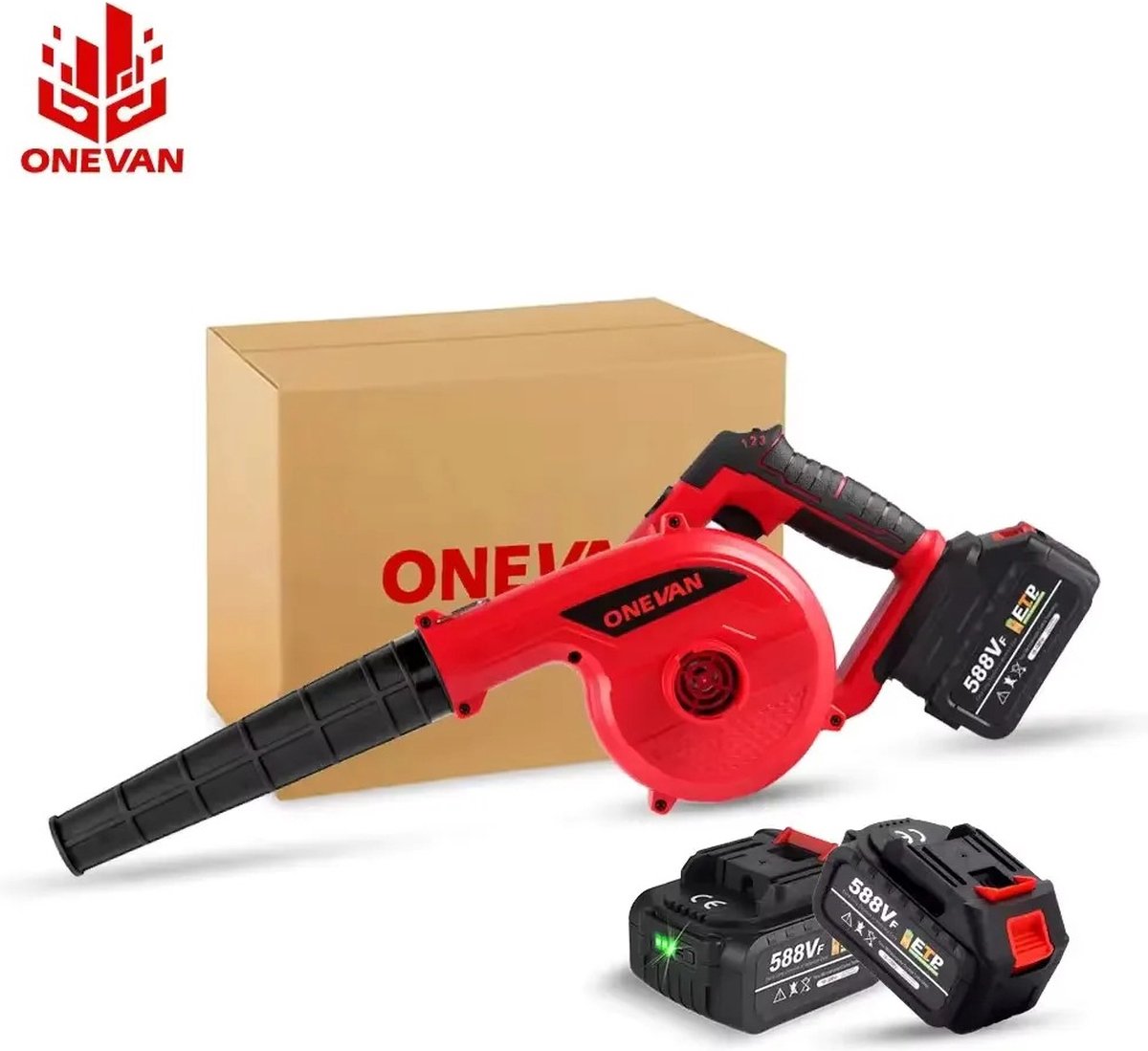 Bladblazer Draadloos 3500W vermogen Inclusief 2 batterijen 3 snelheidsstanden 36000 rpm Tuin gereedschap Herfst Rood