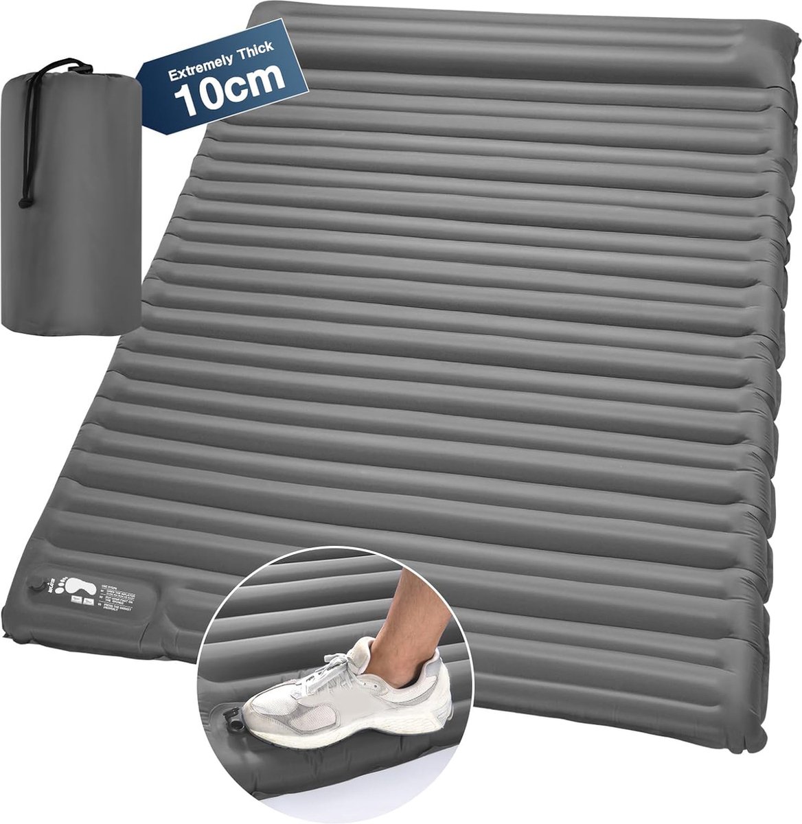 Riokem ® Comfortabele Dubbele Camping Slaapmat met Opblaasbare Luchtmatras voor 2 Personen, Inclusief Luchtpomp en Voetdrukfunctie