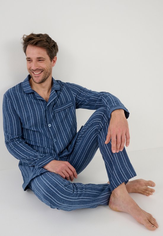 Damart - Chemise de pyjama flanelle grattée pur coton - Homme - Blauw - M