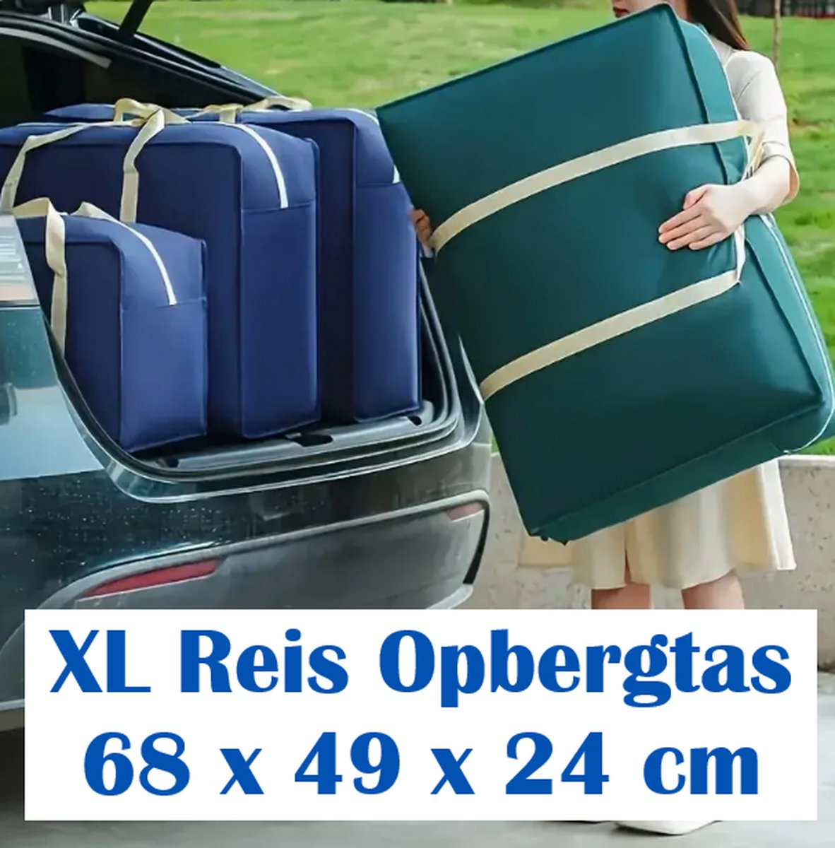 Allernieuwste.nl® Extra Grote Quilt Opbergtas Donkerblauw - 68x49x24cm - Voor Reizen en Auto %%