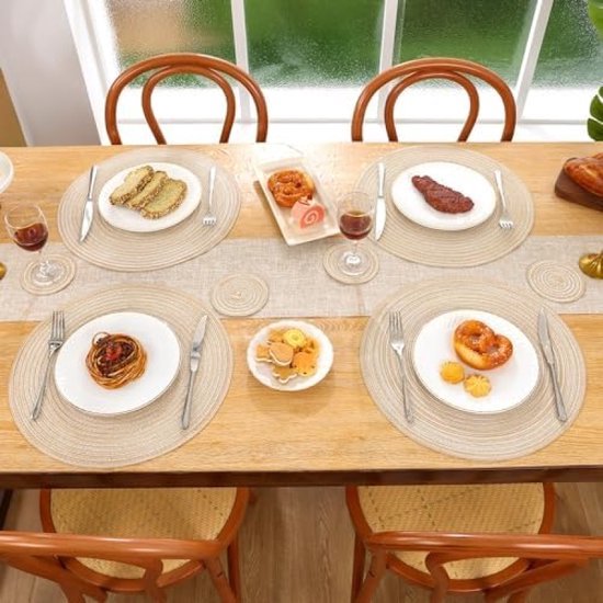 Placemats en onderzetters, set van 6, dubbel verdikte eettafelmatten en
