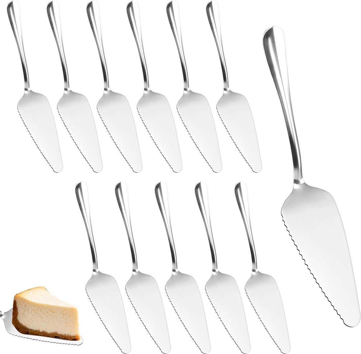 Taartsnijder roestvrij staal 12 stuks-taartschep-taart-zilveren taartmessen-gekartelde randen-taartpizzaserveren-keuken-feest