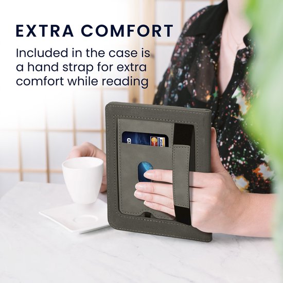 kwmobile e-reader hoesje geschikt voor Kobo Clara BW / Colour hoes - E reader flip case van kunstleer - Ereader cover met stand - Opkomende Zon design in grijs van Merkloos — afbeelding 5