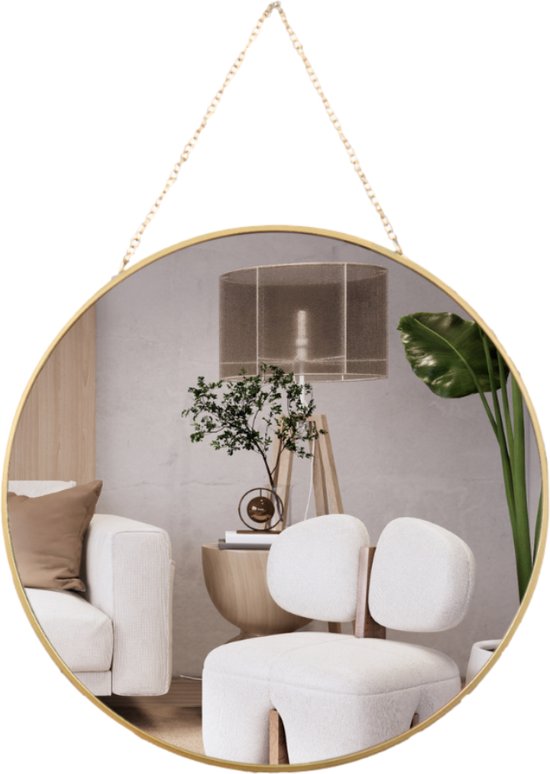 Orange85 - Miroir rond - Avec chaîne suspendue - Or - Miroir suspendu - Miroir mural