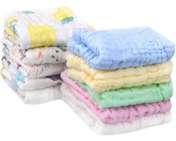 10 Packs Muslin Washcloths 30x30cm 6 Layers Organic Cotton Face Towels - Soft Reusable Baby Wipes hydrofiele washandjes