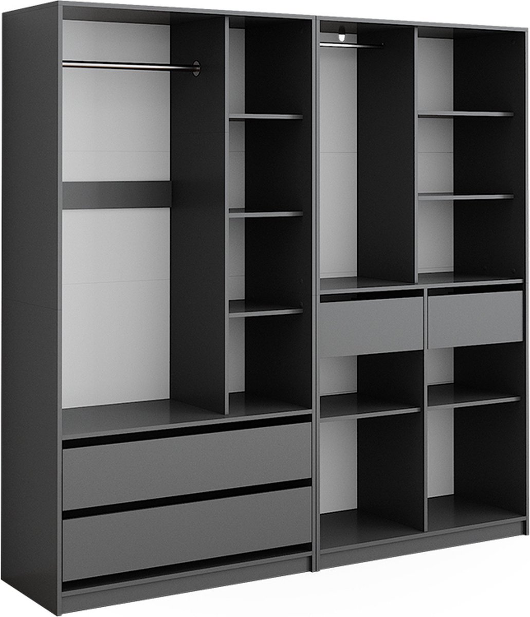 Vicco Elmo Garderobekast – 200 x 200 cm Set van 2 Antraciet