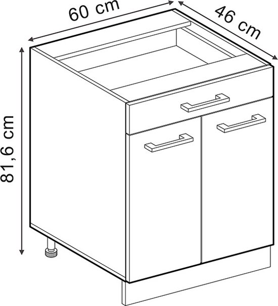 Vicco Élément bas universel R- Line, Rouge bordeaux brillant/ Wit, 60 cm avec tiroirs