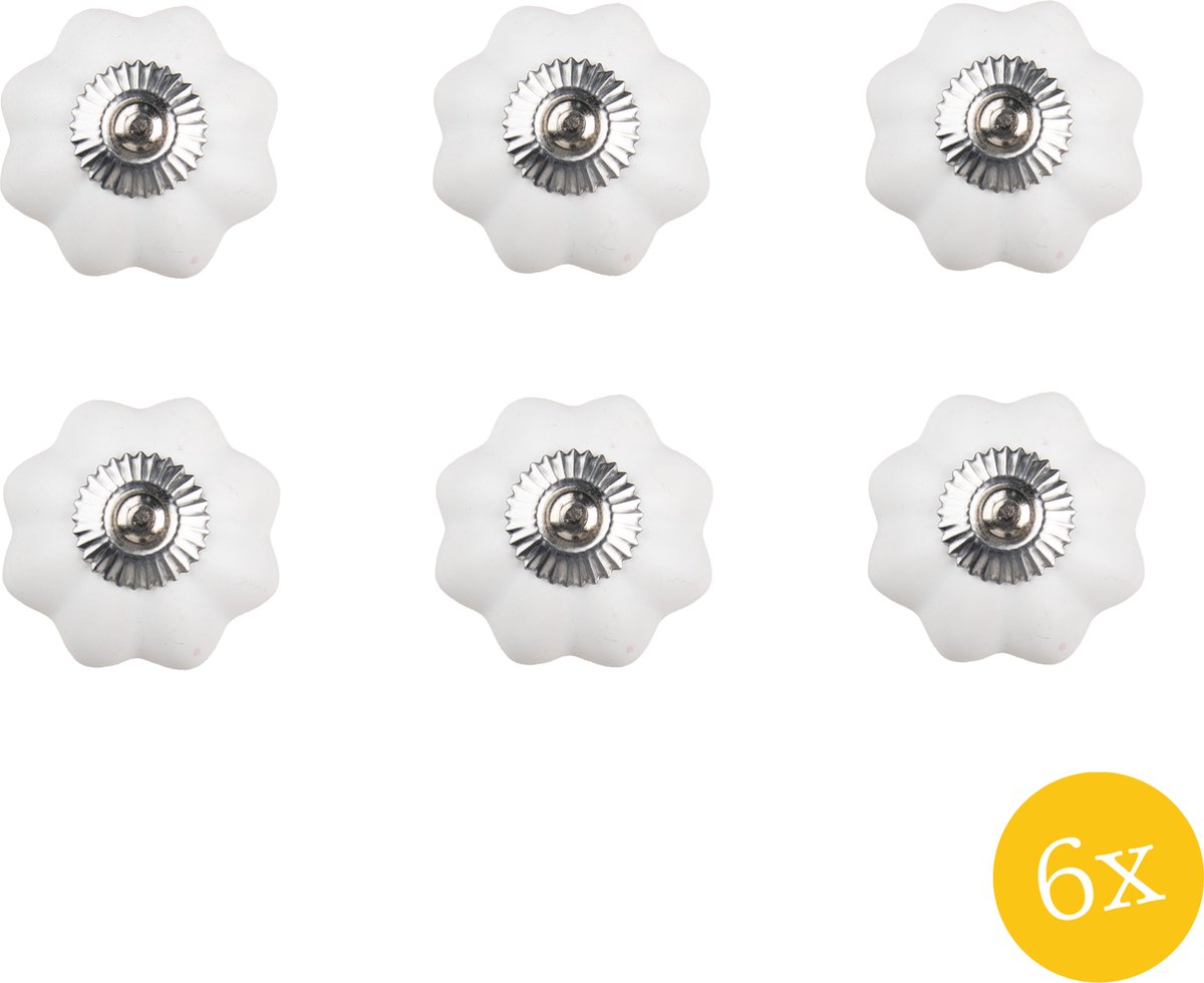 Deurknop set van 6 stuks Ø 4 cm Wit Keramiek Meubelknop