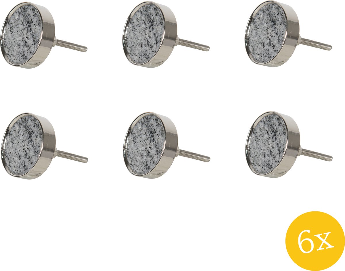 Deurknop set van 6 stuks Ø 4 cm Grijs Steen Rond Meubelknop