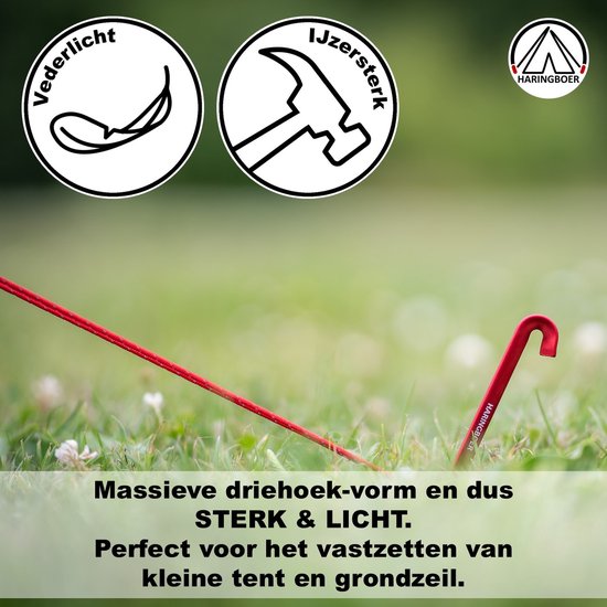 Haringboer® Tentharingen - 17cm Haak haringen - 16 stuks Grondzeil Pennen - Lichtgewicht 15 gram per stuk - Aluminium (7000-series) Haringen Tent - Zachte tot Middelharde Ondergrond - Inclusief Trekkoord en Haringzak van Haringboer® — afbeelding 4