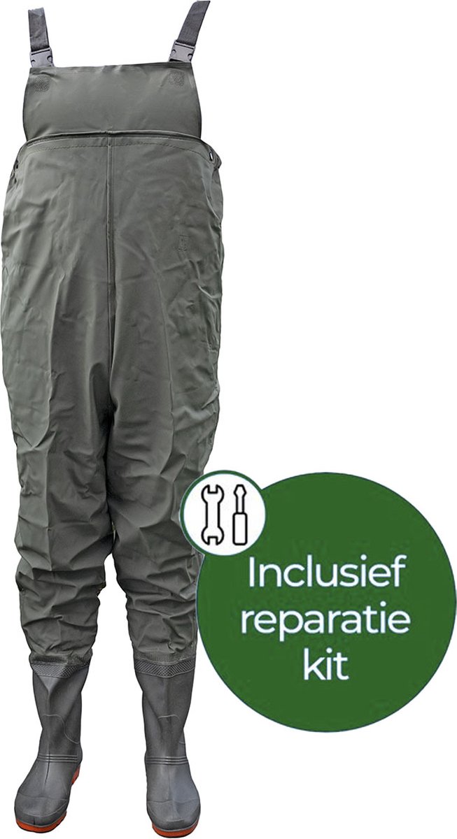 EASTWALL Waadpak – Schoenmaat 43 – Waterdicht PVC – Waadbroek met laarzen – Warmtepak – Lieslaarzen – Groen