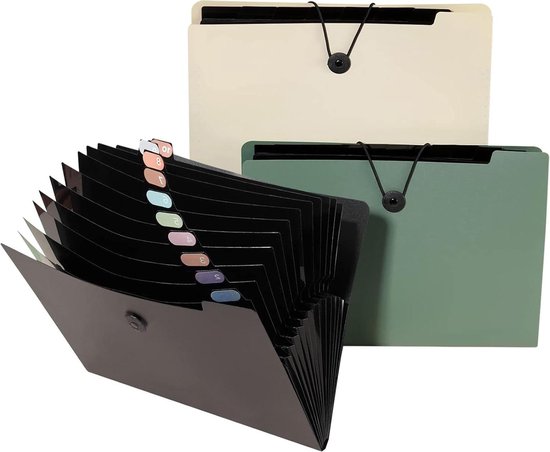 Classeur Accordéon Extensible Elezeal 13 Poches A4 - Fermeture Élastique - Pour Documents, Factures, Reçus - Couleur Beige