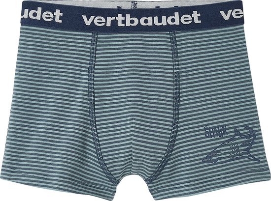 Jongensboxershort met blauwe en groene strepen en een haai print.