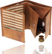 Portemonnee Heren - Portemonnee dames - portemonnee Buffelleer - Camel - Echt Leer - Anti-Skim Technologie - Compact & Functioneel - 14 Kaartvakken- YKK Metalen Ritsen - Vintage Look - 11x10x1.5cm