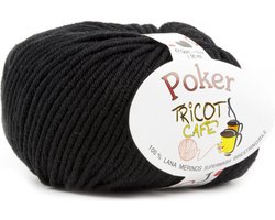 Tricot Café - Poker - pure merino wol garen ideaal voor naaldwerk - haakwol zeer zacht hoge kwaliteit niet krimpend bolletje voor naald/ haaknaald:4.50/5.50 50gr zwart 200