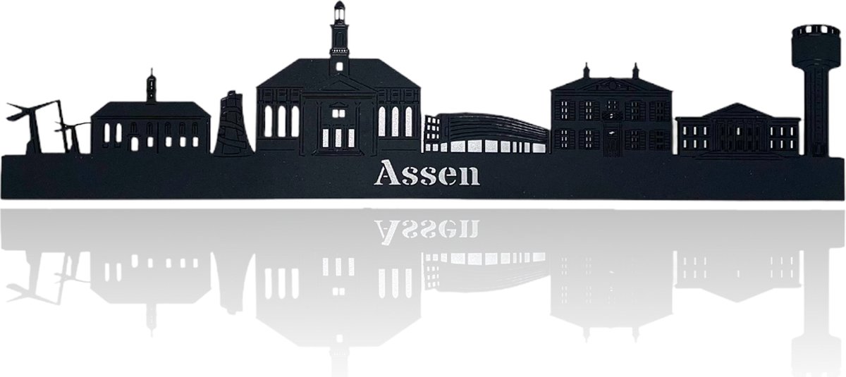 Skyline van Assen - Zwart-mdf - 150cm - Wanddecoratie van hout
