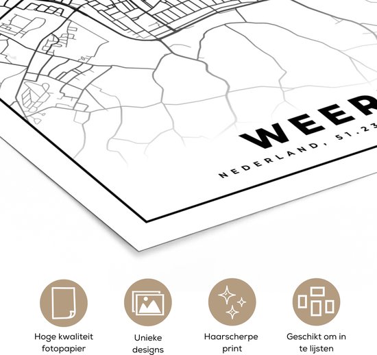 Poster Carte - Weert - Zwart - Wit - 120x180 cm XXL