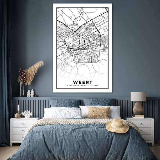 Poster Carte - Weert - Zwart - Wit - 120x180 cm XXL