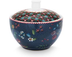 Pip Studio Berry Blues Blue suikerpot 300ml - Donkerblauwe suikerpot met bloemen - porselein