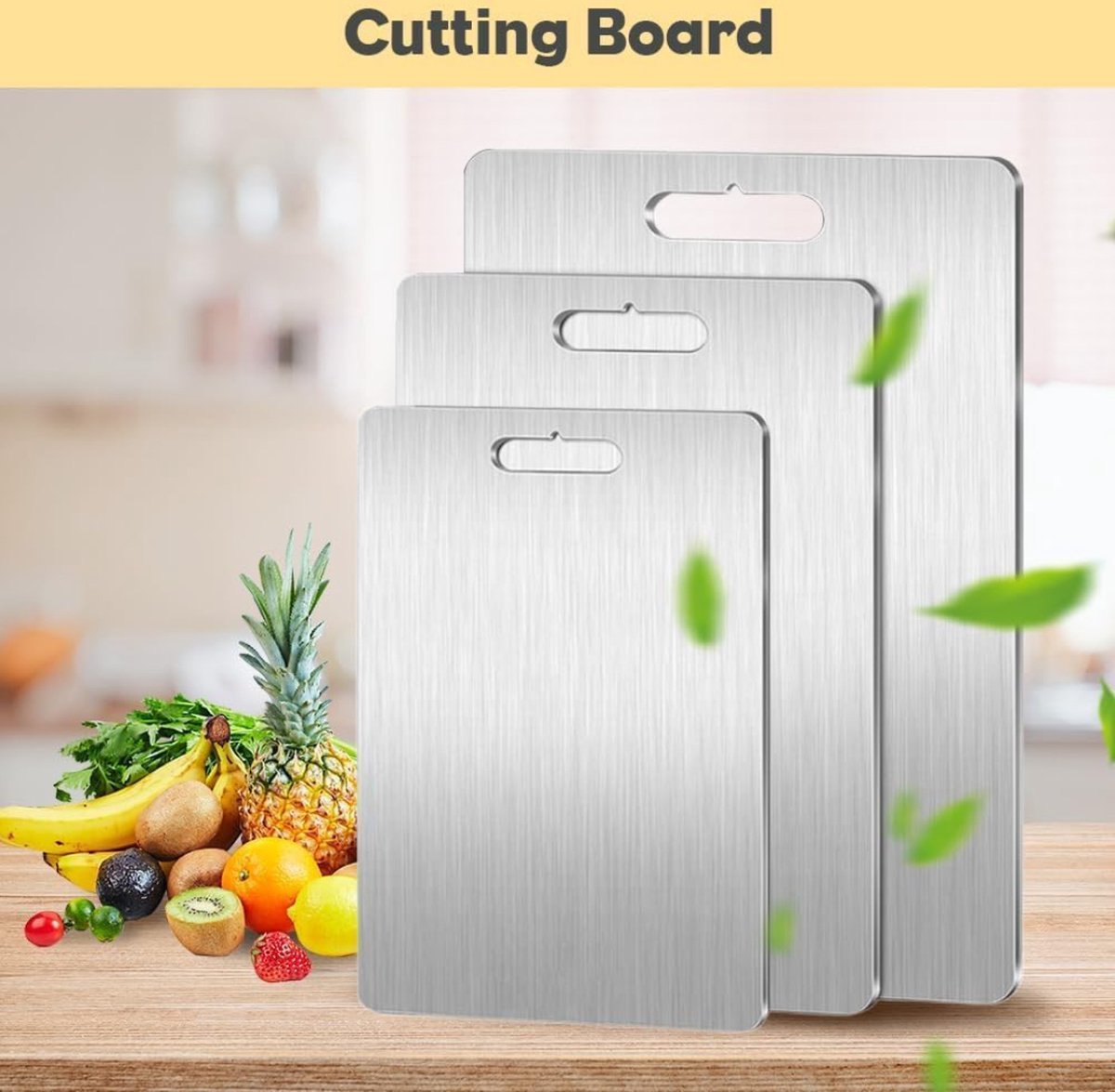 Equivera Titanium Snijplank - Geen Plastic - Geen Geurtjes - Roestvrij - Cutting Board - Anti Bacterieel - Vaatwasserbestendig