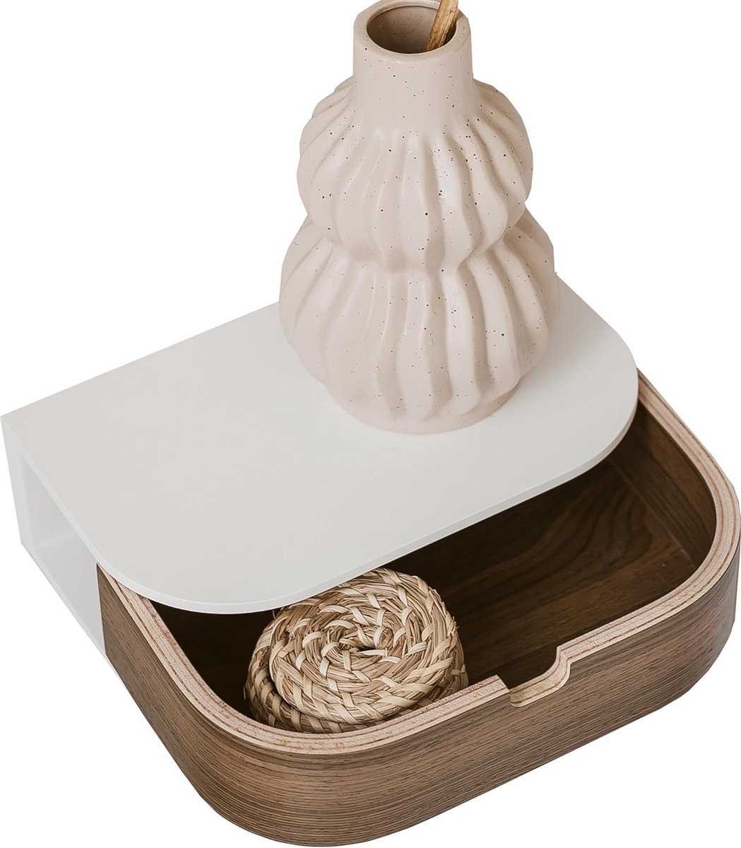 Goodivery ® Multifunctionele Zwevende Wandplank met Lade - Scandinavisch Design - Wit/Walnoot