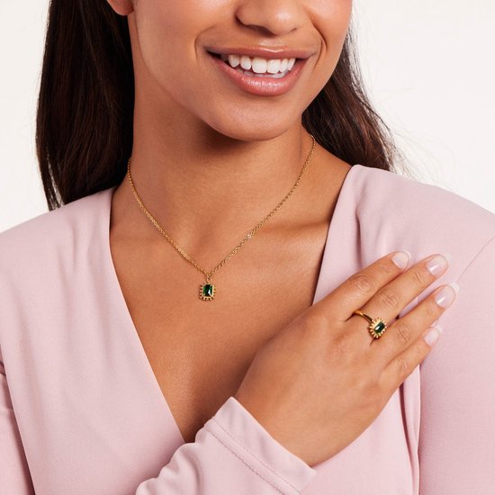 Lucardi Bague vintage femme en acier plaqué or carré vert - Ring - Acier - Doré - 20 / 63 mm