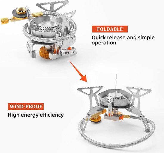 Gasfornuis 3500 W met piëzo-ontsteking en winddicht ontwerp - Licht campinggasfornuis voor 1-2 personen - Campingkookgerei voor outdoor, picknick en wandelen — afbeelding 3