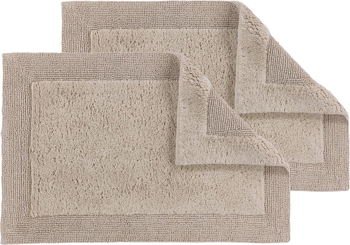 Goodivery ® Luxueuze Omkeerbare Badmat Set van 2 - 60 x 90 cm Beige - 100% Katoen