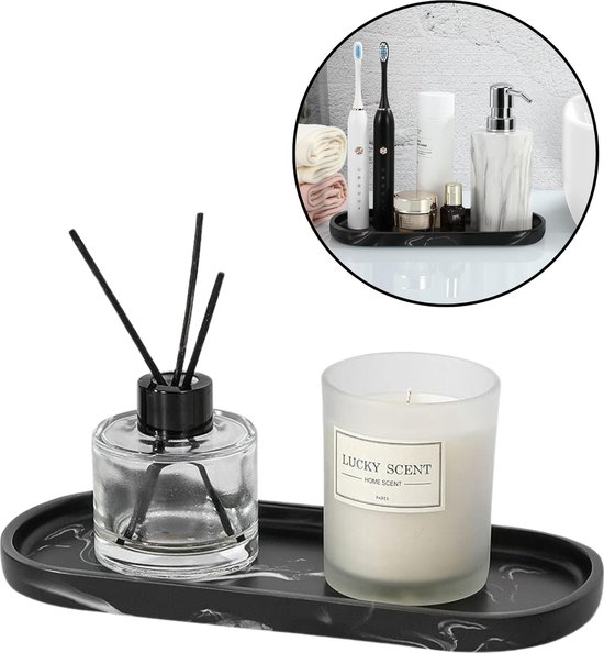 Boncy® Assiette à Bougie de Luxe Marbre Zwart - Bougeoirs - Décoration de Tableau de Bougie - Assiette à Bougies