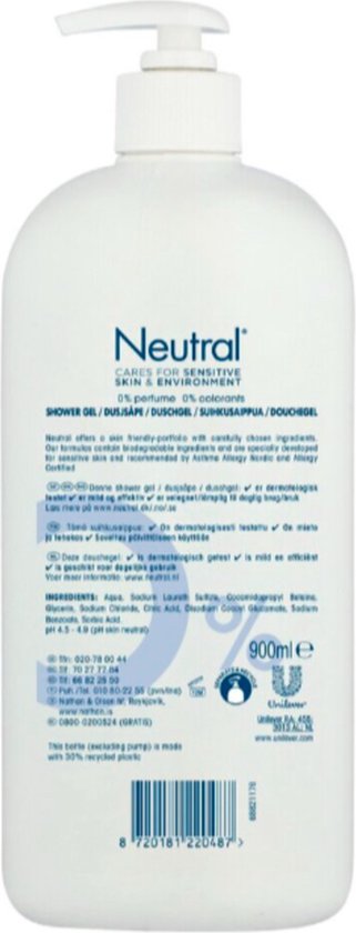 Neutral Showergel Parfumvrij - 6 x 900 ml - Voordeelverpakking