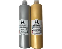 Südor Textielverf set 2 x 500 ml (goud en zilver). Wasbestendige textielverf voor lichte stoffen. Wasmachinebestendig, wasbestendig. Fixatie door strijken