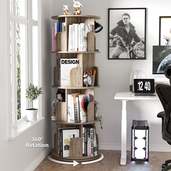Nisorpa 4-laags roterende boekenplank ronde 360° draaiende boekenkast