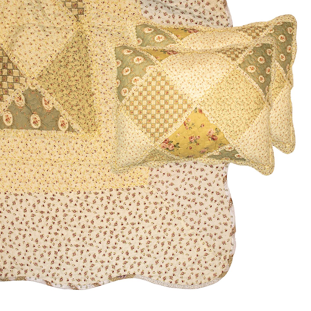 Bedsprei 230x250 cm Groen Beige Polyester