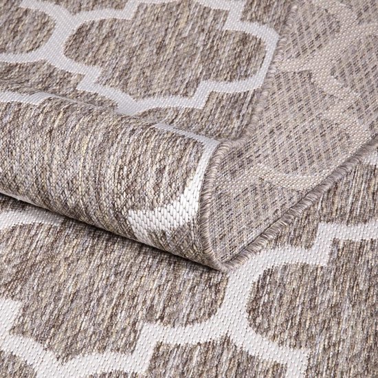 carpet city Binnen en buiten tapijt, rond 160 cm, voor binnen en buiten, weerbestendig balkontapijt, terras, hal, keuken, woonkamertapijten, hoogdiep/3D-effect, ruitlook in crème
