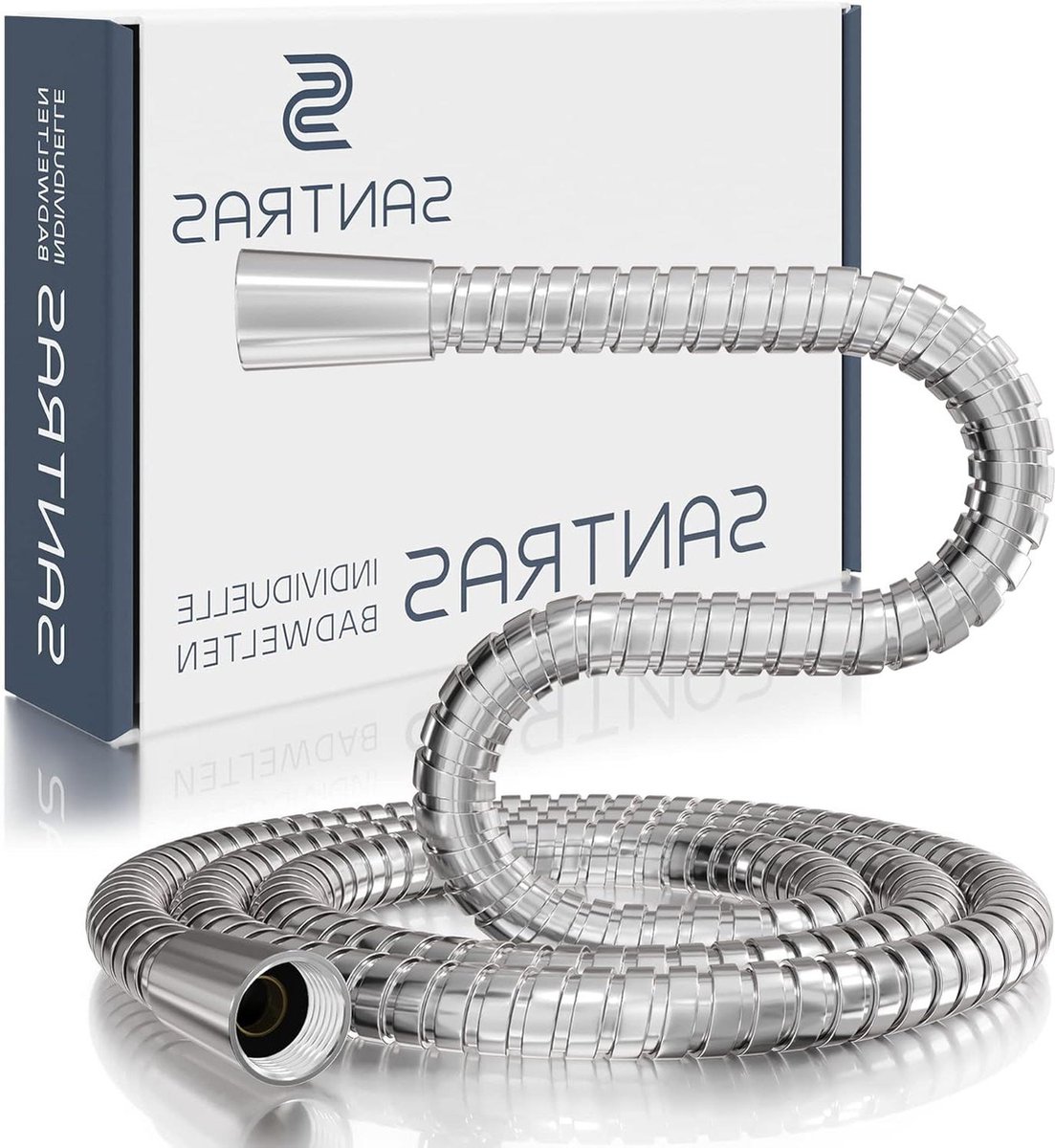 Metalen doucheslang 300 m lang met waterbespaarder - Hoogwaardige draaibare doucheslang met FLOW LIMITER - Chroom, roestvrij staal-look