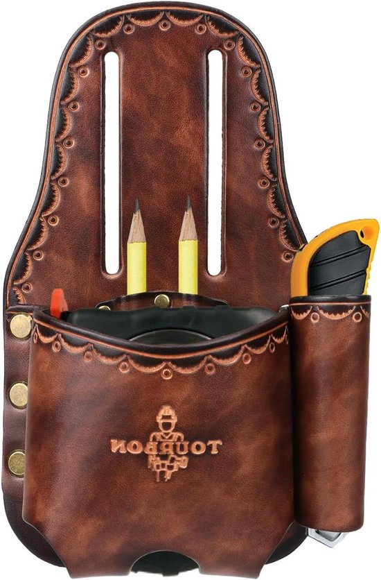 Grote Lederen Meetlint Houder met Hamer Utility mes Holster Potlood