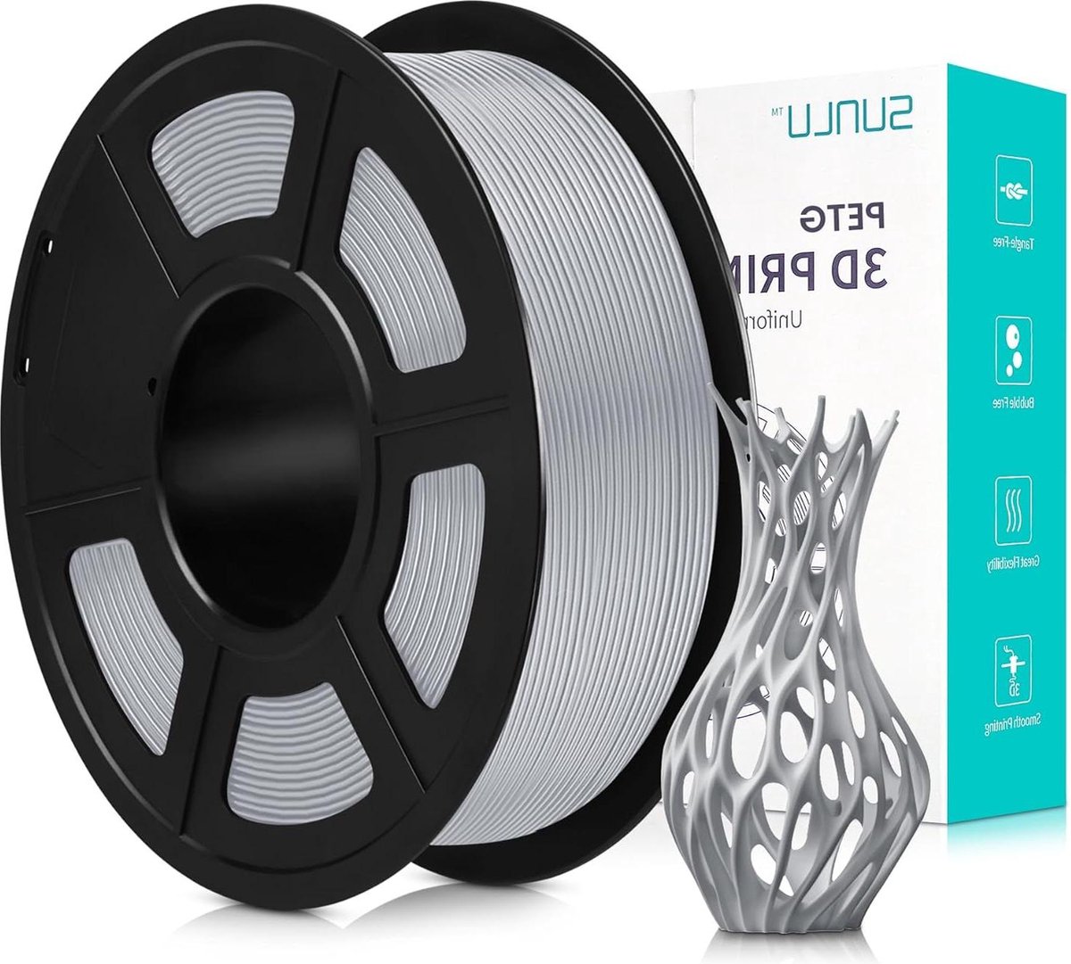 3D Printerfilament netjes opgewonden - 1.75mm PETG filament - Zilver - 1KG