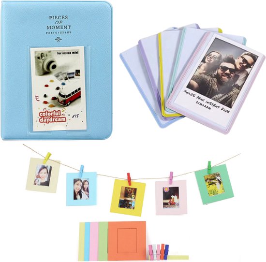 Instax Mini XL Deluxe Set | Fotoalbum 65-vaks + 4 Magnetische Fotolijstjes + Fotoslinger | Geschikt voor (o.a.): Fujifilm Instax Mini 12 / 7s / 8 / 9 / 99 / 11 / Evo / 25 / 90 / Link / SP-2 / Film Polaroid | Fotoboek Foto Album Fotoslinger