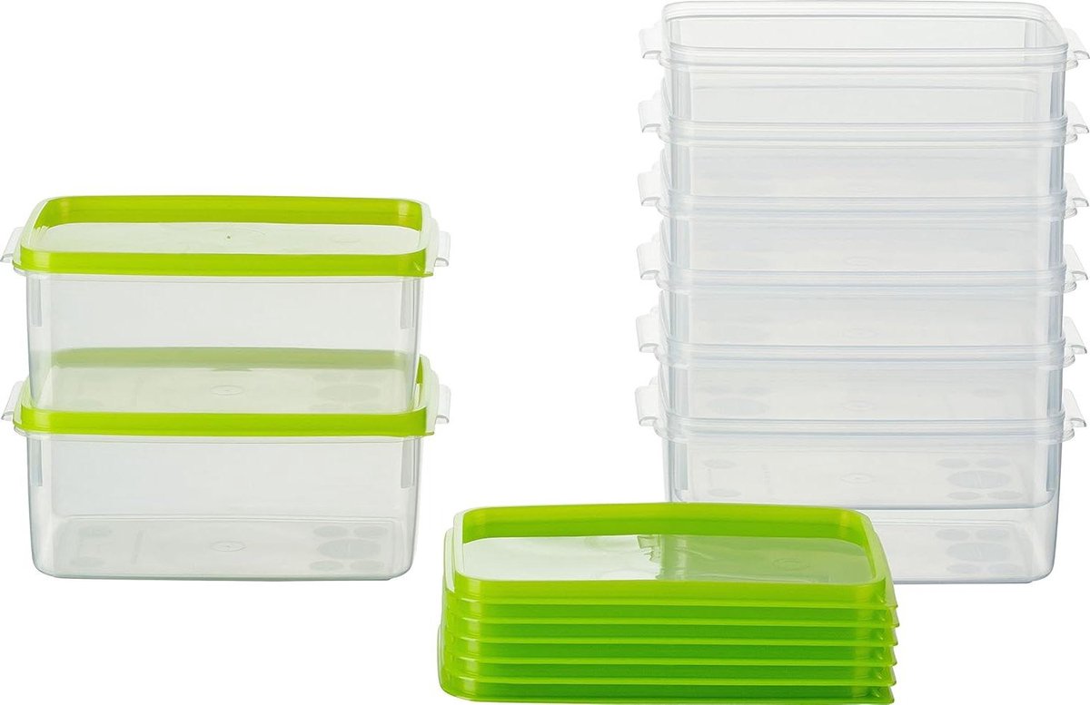Vershouddoos rechthoekig hoog 14 x 95 x 62 cm - set van 8 - 0.5 liter - groene deksels - Oostenrijkse kwaliteit diepvriesdozen