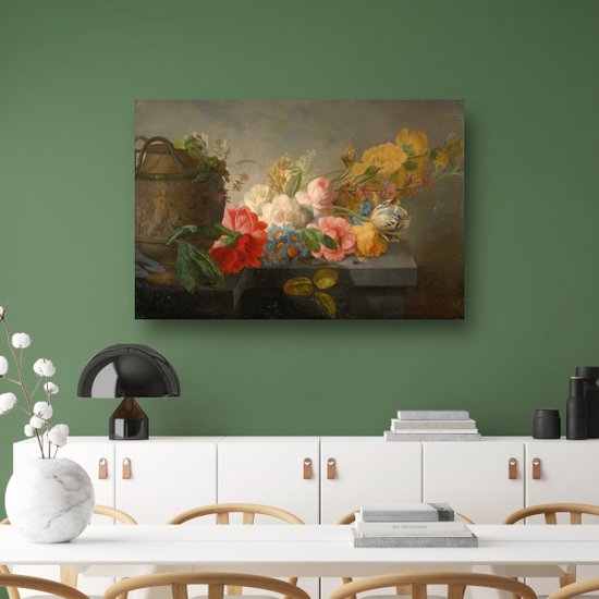 Bouquet de fleurs sur un rebord - Affiche Pieter Faes - Décoration murale Fleurs - Décoration murale Nature - Décoration murale classique - Affiches salon - Affiche d'art mural 60x40 cm