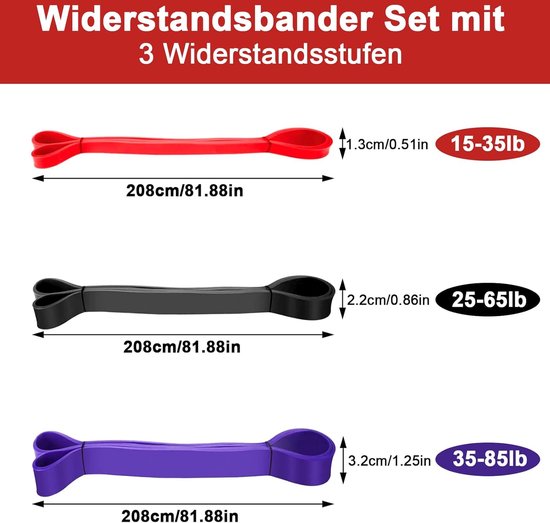 Set weerstandsbanden, oefenbanden met handgrepen Set weerstandsbanden, oefenbanden met handgrepen