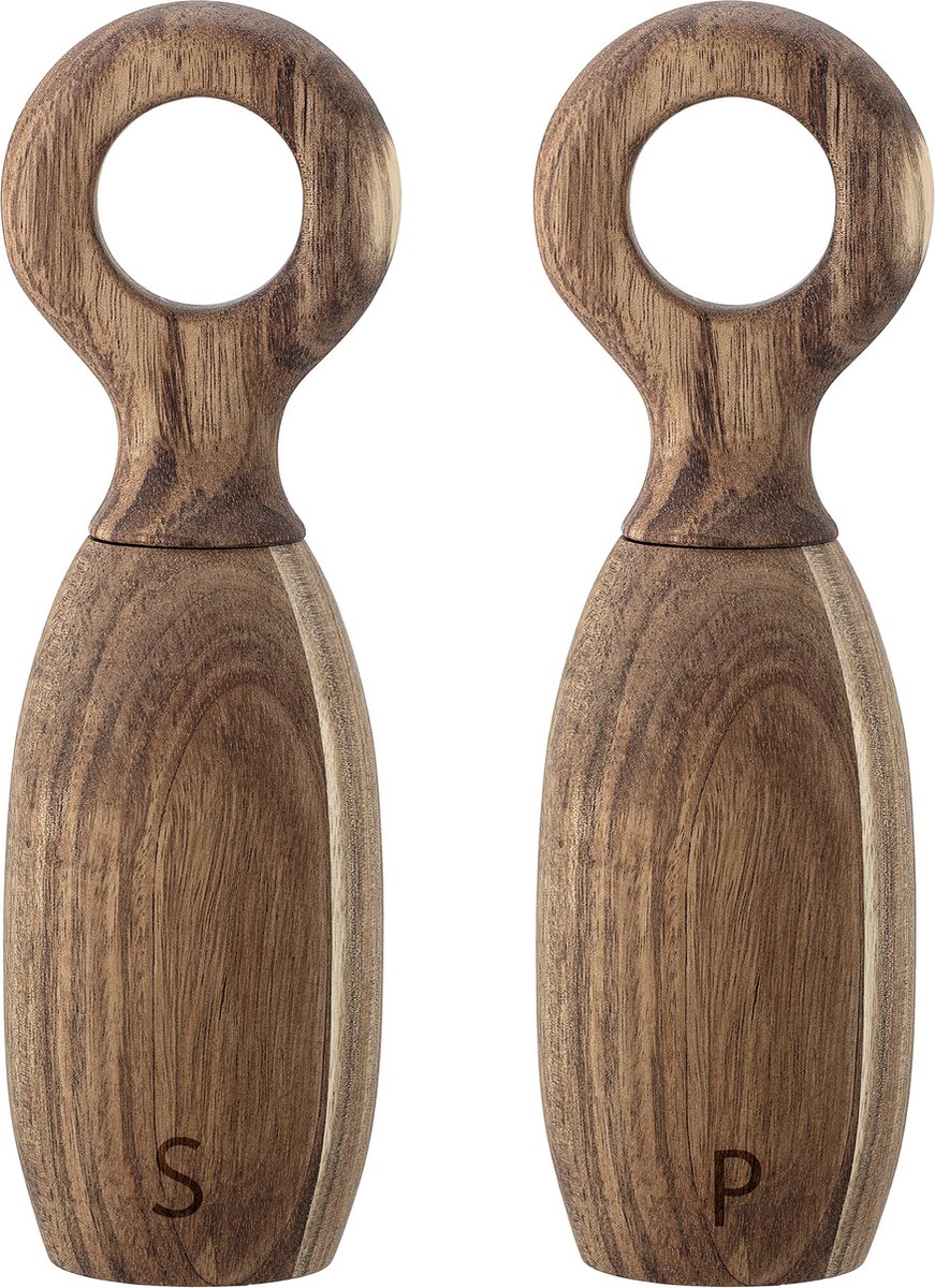 Bloomingville - Zout -en Pepermolen - Beige - Acacia - Set van 2
